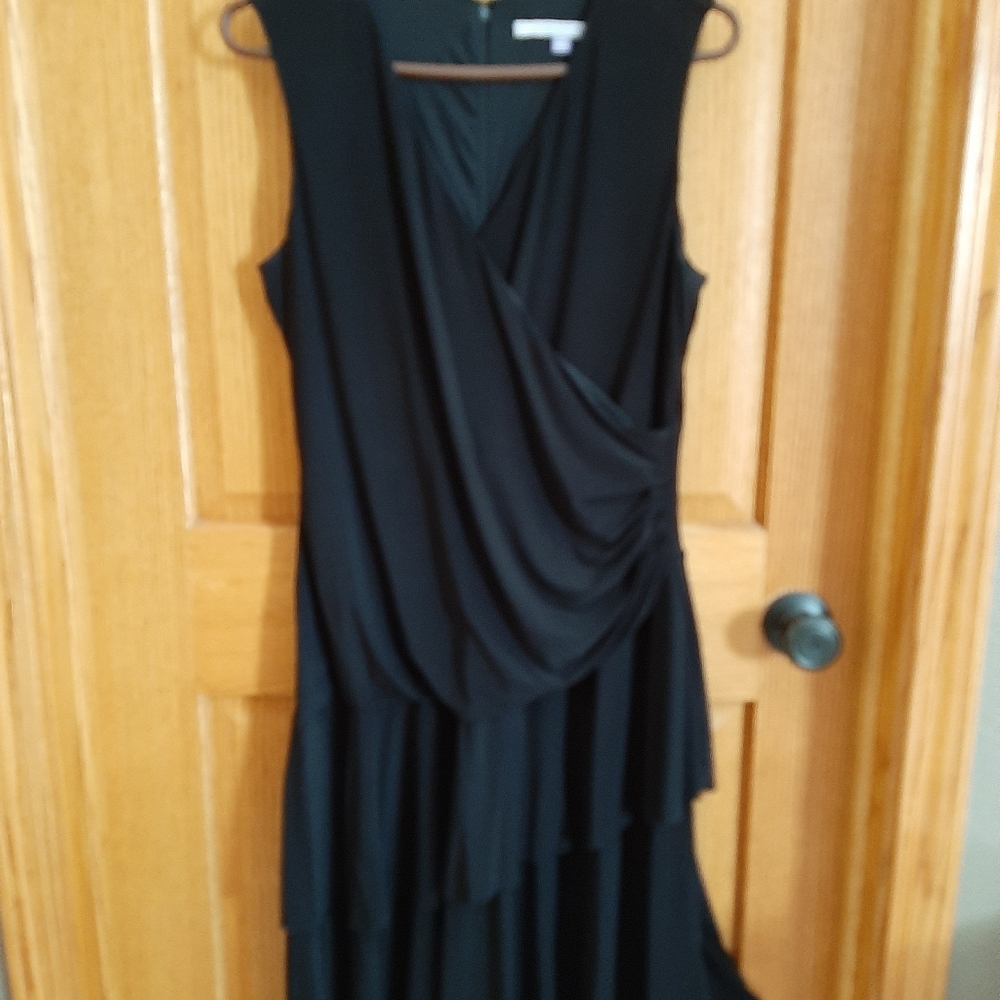 Black Vneck Ruffle layered Dress